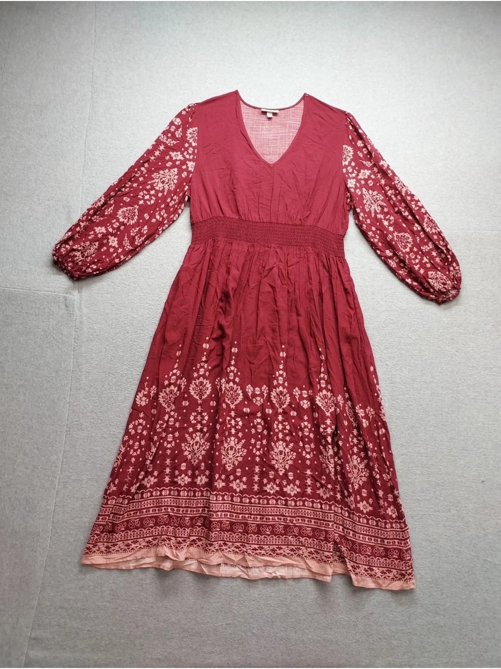 Knox Rose Burgundy Floral Maxi Dress with Smocked Waist